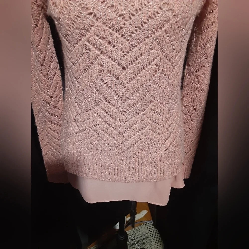 Lucky Brand Women's Crochet Knit Long Sleeve  Sweater Under Cami Size S